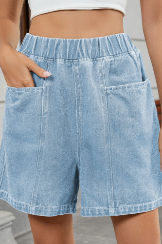 Elastic High Waisted Denim Casual Shorts