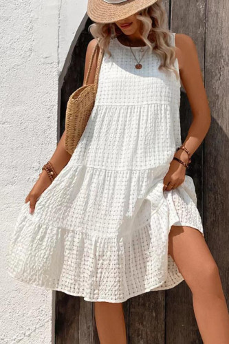 Round Neck Sleeveless Ruffle Edge Dress