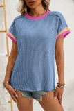 Round Neck Short Sleeved Loose Contrast T-Shirt