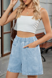 Elastic High Waisted Denim Casual Shorts