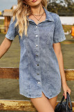 Back Cinched Waist Lapel Shirt Denim Dress