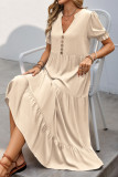 Summer Vacation Style V-Neck Short Sleeved Ruffled Dress