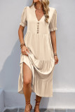 Summer Vacation Style V-Neck Short Sleeved Ruffled Dress