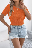 Summer Casual Off Shoulder Hollow Short Sleeved Knitted Sweater