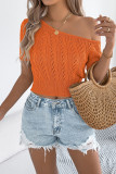 Summer Casual Off Shoulder Hollow Short Sleeved Knitted Sweater