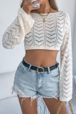 Solid Color Hollow Trumpet Long Sleeve Knitted Sweater