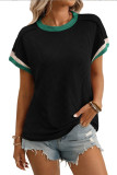 Round Neck Short Sleeved Loose Contrast T-Shirt