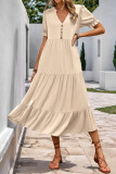 Summer Vacation Style V-Neck Short Sleeved Ruffled Dress