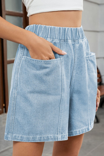 Elastic High Waisted Denim Casual Shorts