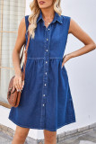 Lapel Button Cardigan Sleeveless Loose Denim Dress