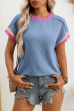 Round Neck Short Sleeved Loose Contrast T-Shirt
