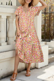 Summer Flower Print Ruffled Short Sleeved Dress