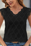 Solid Color V-Neck Lace Hollow Out Shirt
