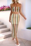 Colorful Striped Printed Strapless Skirt Two-Piece Set
