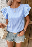 Round Neck Casual Ruffle Sleeve Striped Shirt