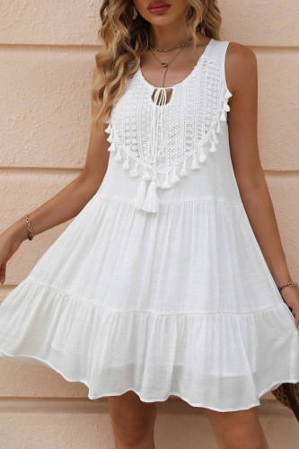 Solid Color V-Neck Lace Loose Sleeveless Dress