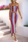 Colorful Striped Printed Strapless Skirt Two-Piece Set