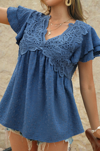 Summer Swiss Dot V-Neck Short Sleeved Shirt