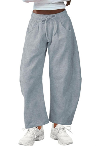 Summer Drawstring Pocket Sport Cropped Pants