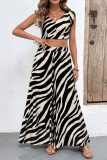 Zebra Print Short Sleeved Wide Leg Pants Two-Piece Set