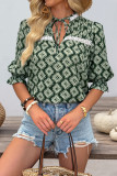 Geometric Printed Ruffled Short Sleeved Shirt