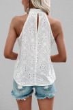 Half High Neck Hanging Neck Jacquard Sleeveless Shirt