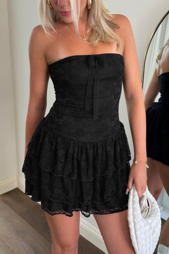 Summer Black Lace Strapless Cake Skirt