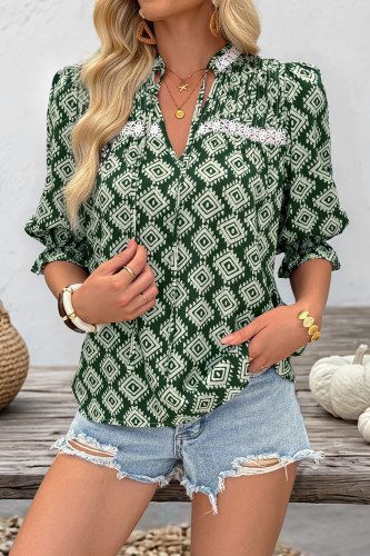 Geometric Printed Ruffled Short Sleeved Shirt