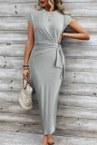 Leopard Striped Round Neck Short Sleeved Dress
