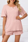 V-Neck Short Sleeved Shorts Pajamas Two-Piece Set