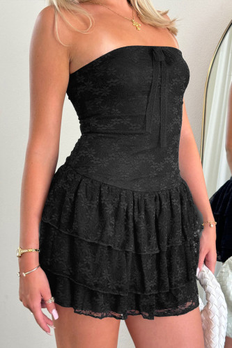 Summer Black Lace Strapless Cake Skirt