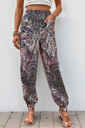 High Waisted Ethnic Style Printed Lantern Pants