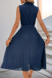 Sleeveless Pleated V-Neck Solid Color Dress