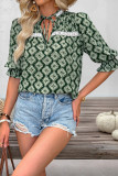Geometric Printed Ruffled Short Sleeved Shirt
