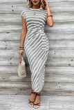 Leopard Striped Round Neck Short Sleeved Dress