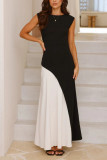 Round Beck Sleeveless Black White Contrasting Dress
