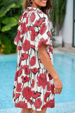 Summer Lapel Printed Bubble Short Sleeved Dress
