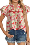 V-Neck Ruffled Pleated Short Sleeved Shirt