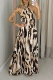 Leopard Print Hanging Neck Backless Dress