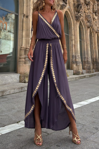 Waist Cinched V-Neck Loose Suspender Jumpsuit