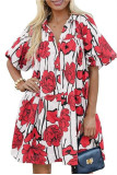 Summer Lapel Printed Bubble Short Sleeved Dress