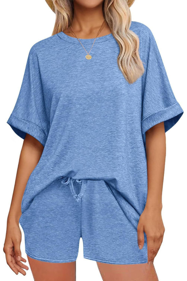 Solid Color Sports Short Sleeved Shorts Two-Piece Set