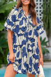 Summer Lapel Printed Bubble Short Sleeved Dress