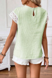 Solid Color Round Neck Lace Hollow T-Shirt