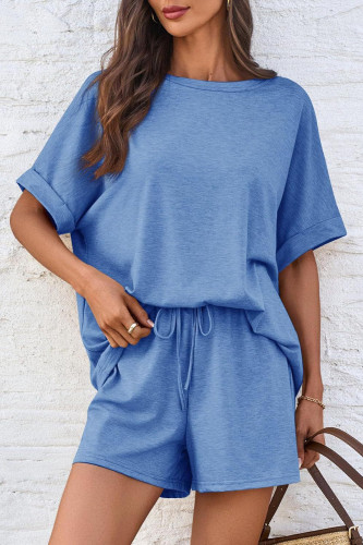 Solid Color Sports Short Sleeved Shorts Two-Piece Set