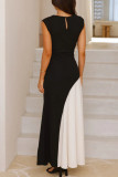 Round Beck Sleeveless Black White Contrasting Dress