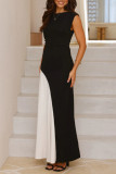 Round Beck Sleeveless Black White Contrasting Dress