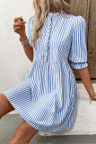 Summer Short Sleeved Ruffled Striped Shirt Dress