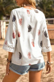 Summer Printed V-Neck Seven Quarter Sleeve Shirt