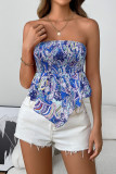 Sleeveless Elastic Strapless Waist Cinching Shirt 